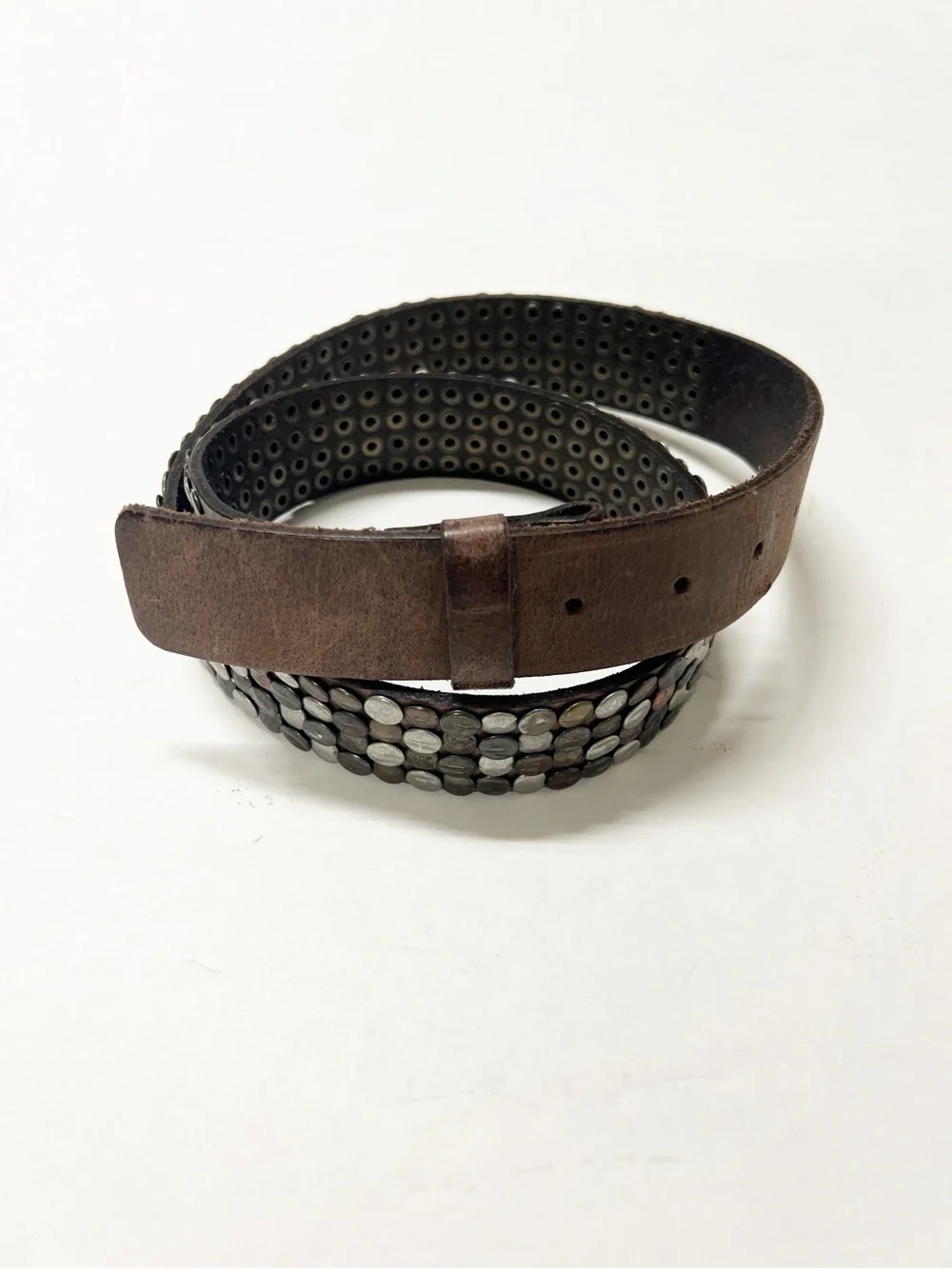Pieces Womens Boho Brown Leather Mixed Metal Stud Belt without Buckle Size 85